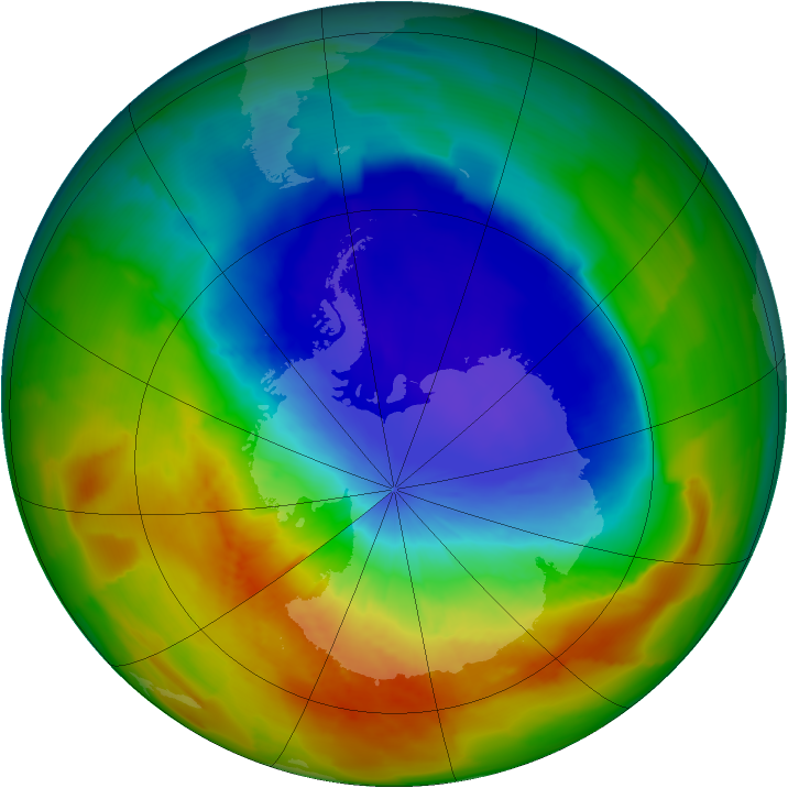 Antarctic ozone map for 09 October 2012